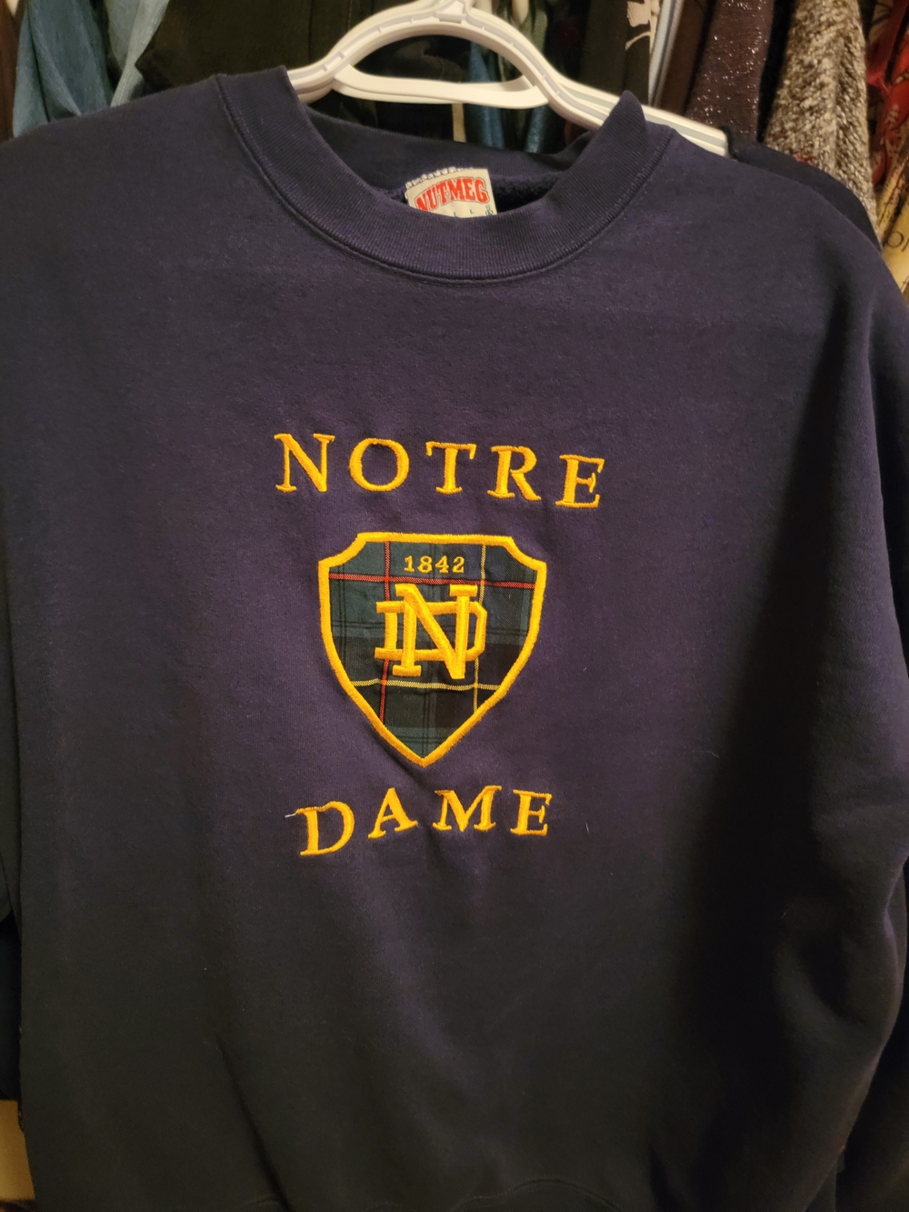 Notre Dame Navy Crewneck Sweatshirt with Embroidered Crest